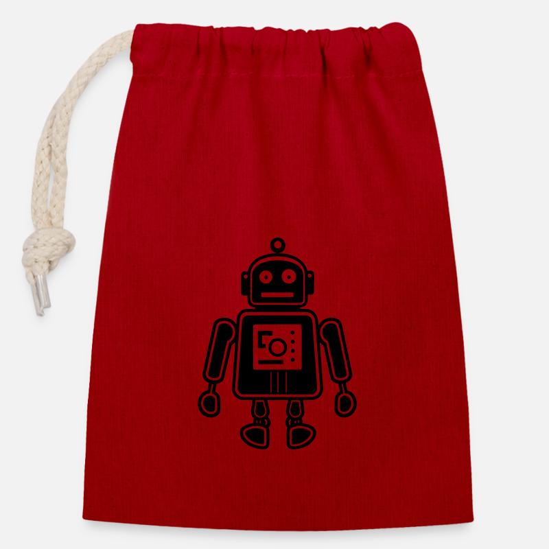 Roboter - Verschließbarer Geschenkbeutel aus Baumwolle (14x20cm) - Rot