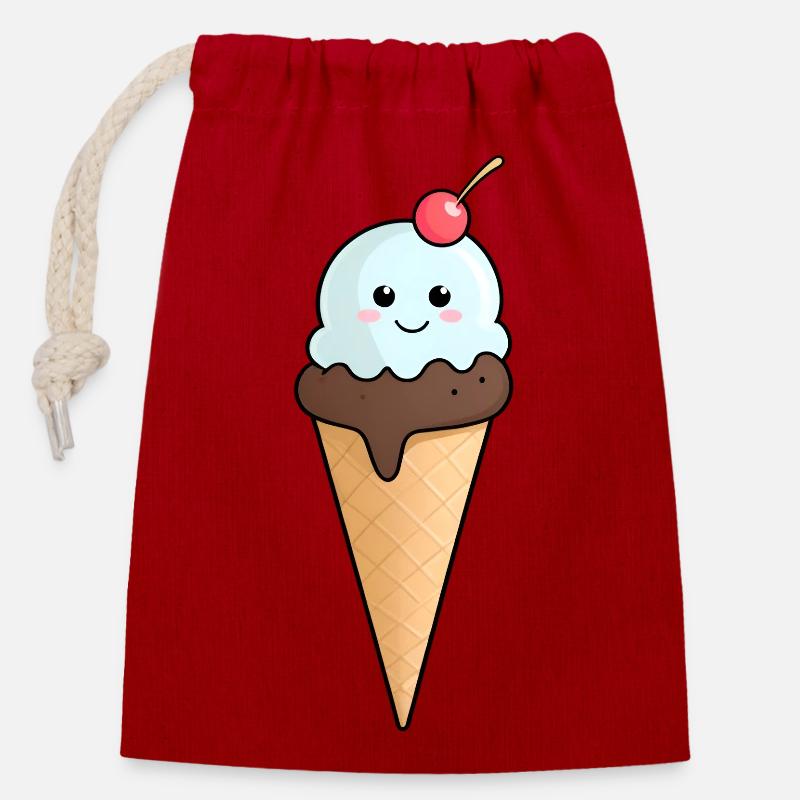 Kuscheliges Eis mit Kirsche - Closable cotton gift bag (14x20cm) - red