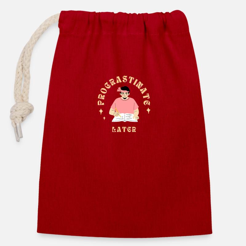 Procrastiner plus tard - Sac cadeau en coton avec cordon (14 x 20 cm) - rouge