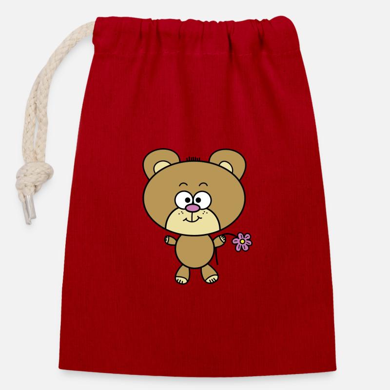 Teddybär - Verschließbarer Geschenkbeutel aus Baumwolle (14x20cm) - Rot