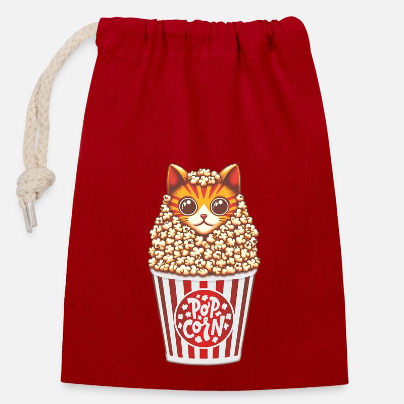 Popcorn Katze Anime - Verschließbarer Geschenkbeutel aus Baumwolle (14x20cm) - Rot