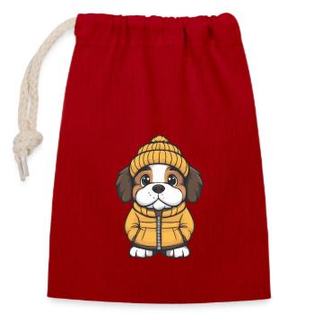 Saint Bernard Dog Winter - Closable cotton gift bag (14x20cm) - red - Front