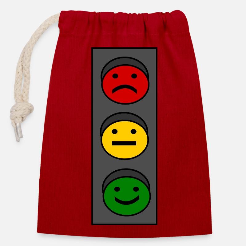 Traffic light emoticons - Closable cotton gift bag (14x20cm) - red