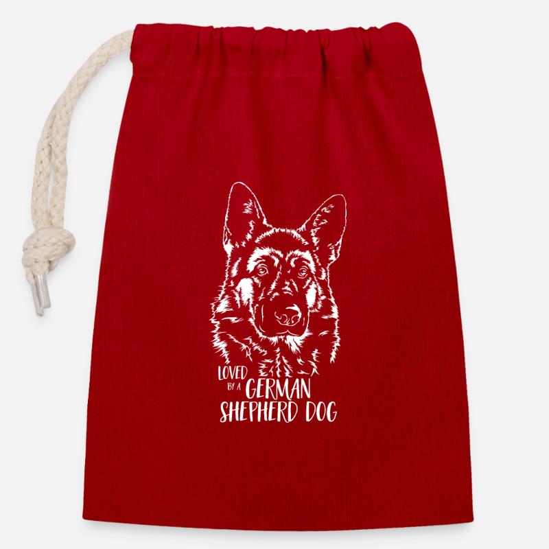 Loved by a German Shepherd Dog Hundespruch Hunde - Verschließbarer Geschenkbeutel aus Baumwolle (14x20cm) - Rot