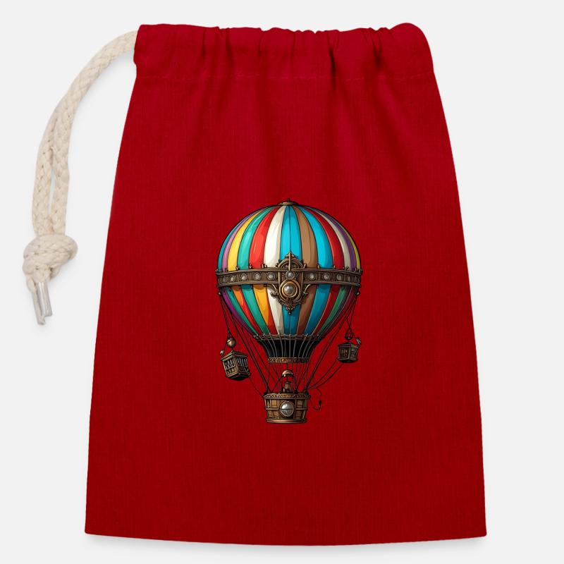 Heißluftballon - Verschließbarer Geschenkbeutel aus Baumwolle (14x20cm) - Rot