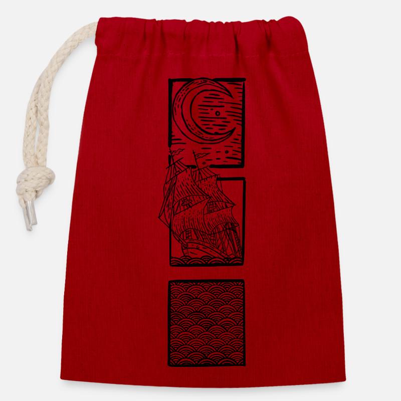 Moon Ship - Closable cotton gift bag (14x20cm) - red