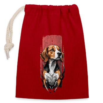 Wissbegieriger Begleiter: Beagle-Porträt - Verschließbarer Geschenkbeutel aus Baumwolle (14x20cm) - Rot - Vorne
