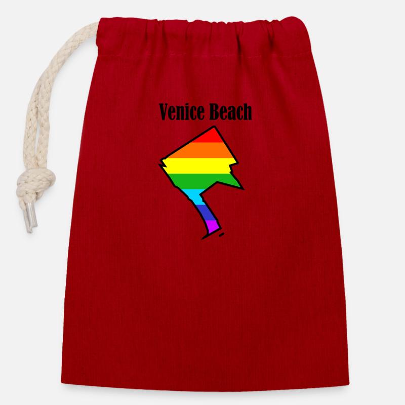 Venice Beach L.A. rainbow - Closable cotton gift bag (14x20cm) - red
