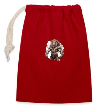Gymnase de musculation Lion Muscles - Sac cadeau en coton avec cordon (14 x 20 cm) - rouge - Devant