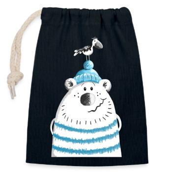 Seebär mit Möwe - Bär - Kapitän - Comic - Verschließbarer Geschenkbeutel aus Baumwolle (14x20cm) - Navy - Vorne