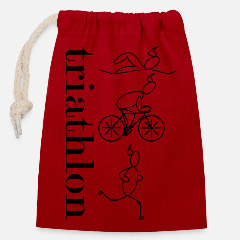 Triathlon - vertikal - Verschließbarer Geschenkbeutel aus Baumwolle (14x20cm) - Rot