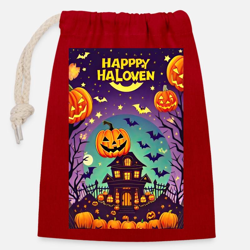 Happy Halloween - Verschließbarer Geschenkbeutel aus Baumwolle (14x20cm) - Rot