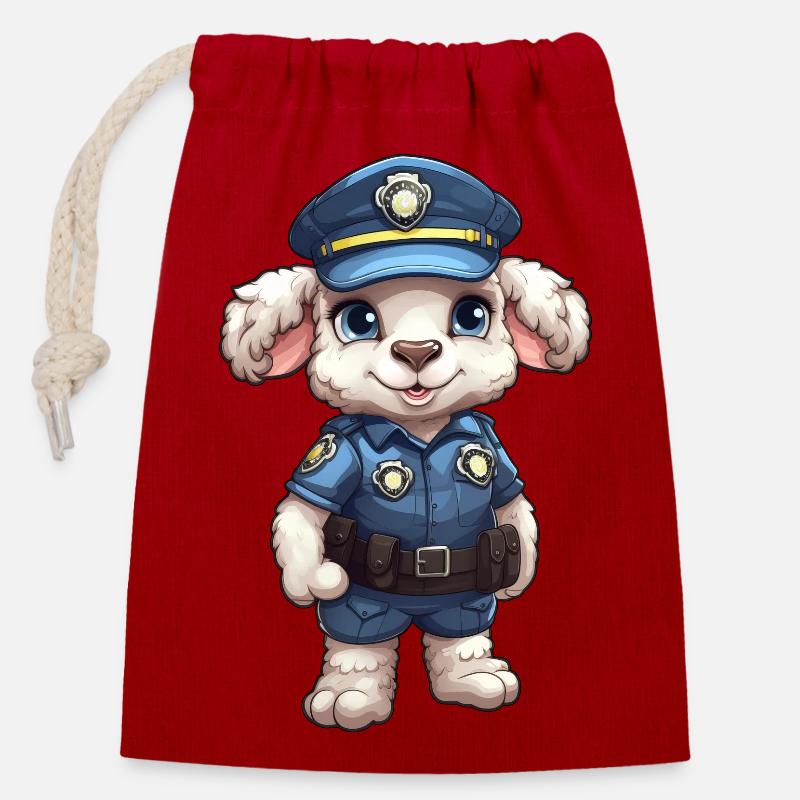 Polizei Schaf - Verschließbarer Geschenkbeutel aus Baumwolle (14x20cm) - Rot