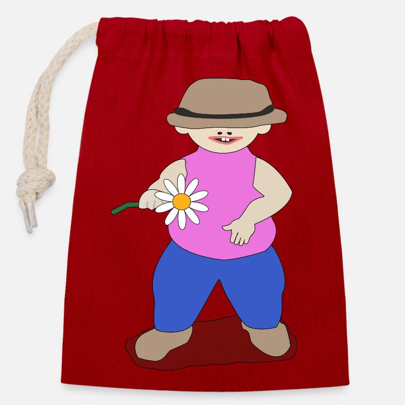 Une fleur pour vous - Sac cadeau en coton avec cordon (14 x 20 cm) - rouge