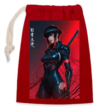Red Wired Cyberpunk Samurai with Katana - Closable cotton gift bag (14x20cm) - red - Front