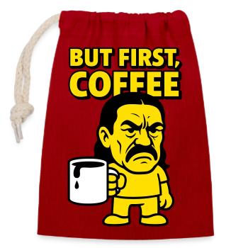 Homme de café - Sac cadeau en coton avec cordon (14 x 20 cm) - rouge - Devant