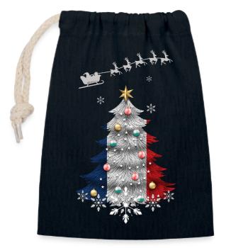 Sapin de Noël avec drapeau de la France - Sac cadeau en coton avec cordon (14 x 20 cm) - bleu marine - Devant