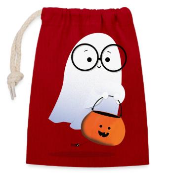 Fantôme avec panier à citrouille - Sac cadeau en coton avec cordon (14 x 20 cm) - rouge - Devant