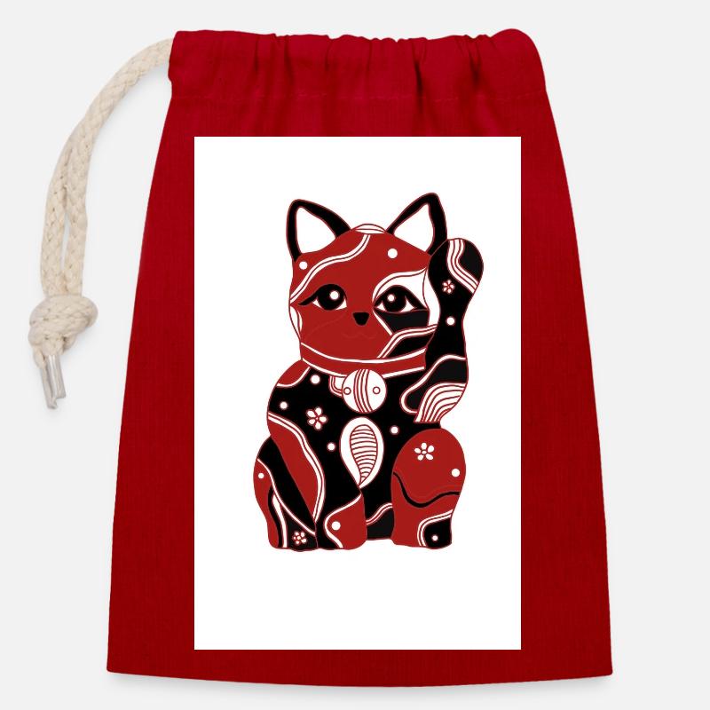 Chinesische Katze - Verschließbarer Geschenkbeutel aus Baumwolle (14x20cm) - Rot