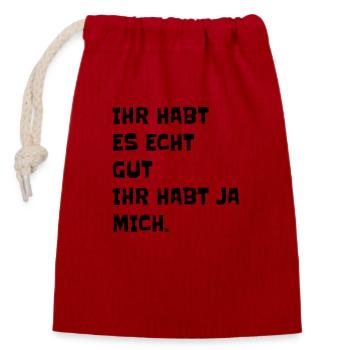 Einzigartige Freude - Verschließbarer Geschenkbeutel aus Baumwolle (14x20cm) - Rot - Vorne