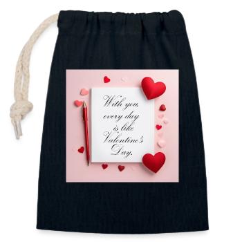 Amour éternel - Cadeau de la Saint-Valentin - Sac cadeau en coton avec cordon (14 x 20 cm) - bleu marine - Devant