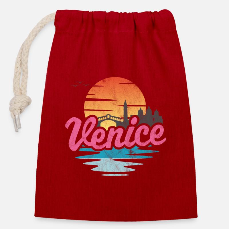 Venise - Sac cadeau en coton avec cordon (14 x 20 cm) - rouge