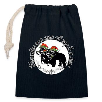 Biscuits are one of my 5 a day, Apes in Santa hats - Closable cotton gift bag (14x20cm) - navy - Front