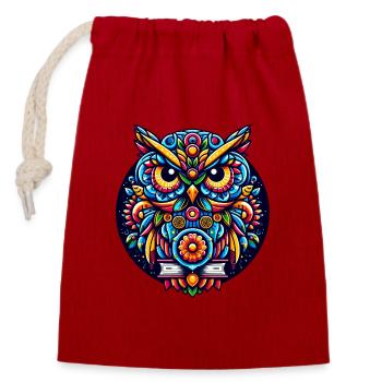HIBOU TOTEM SAGESSE CONNAISSANCE OISEAU NUIT FORÊT NATURE - Sac cadeau en coton avec cordon (14 x 20 cm) - rouge - Devant