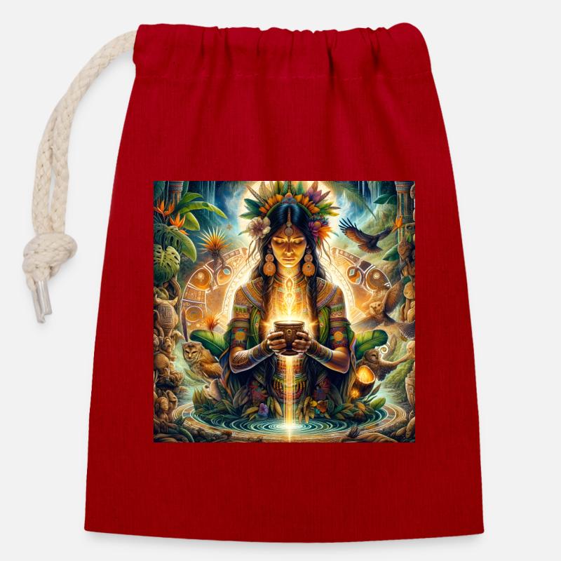 Cacao Ceremony - Closable cotton gift bag (14x20cm) - red