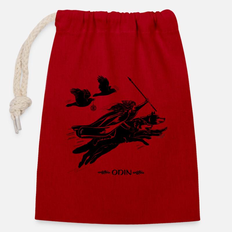 Odin with Geri and Freki - Closable cotton gift bag (14x20cm) - red