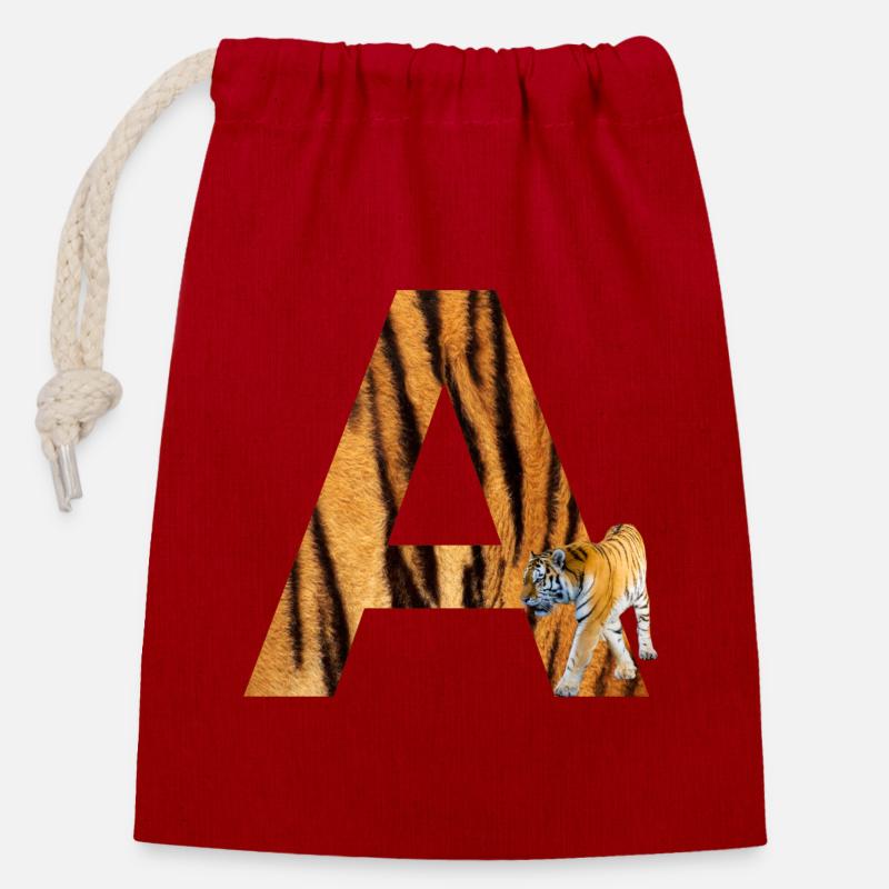 Tigre A - Sac cadeau en coton avec cordon (14 x 20 cm) - rouge