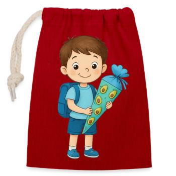 Pupils with avocado school cone - Closable cotton gift bag (14x20cm) - red - Front