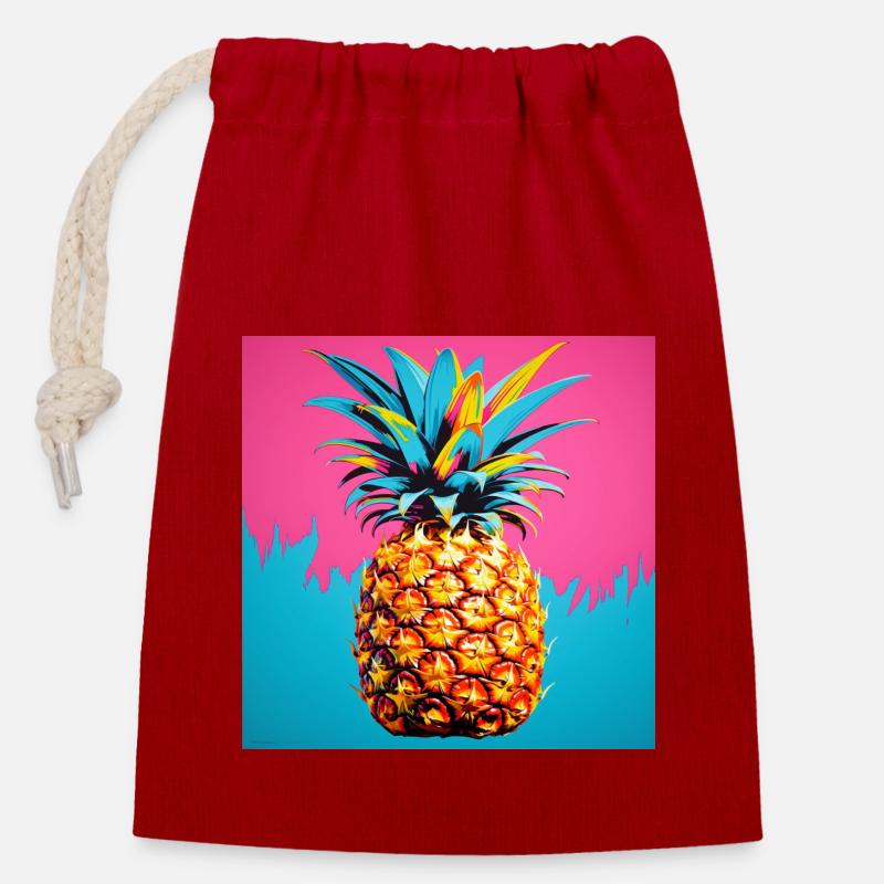 Ananas POP ART - Sac cadeau en coton avec cordon (14 x 20 cm) - rouge