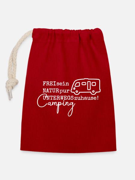 Camping-Spruch mit Wohnmobil (Integriert) - Verschließbarer Geschenkbeutel aus Baumwolle (14x20cm) - Rot