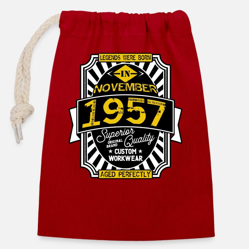 1957 NOVEMBER - Closable cotton gift bag (14x20cm) - red