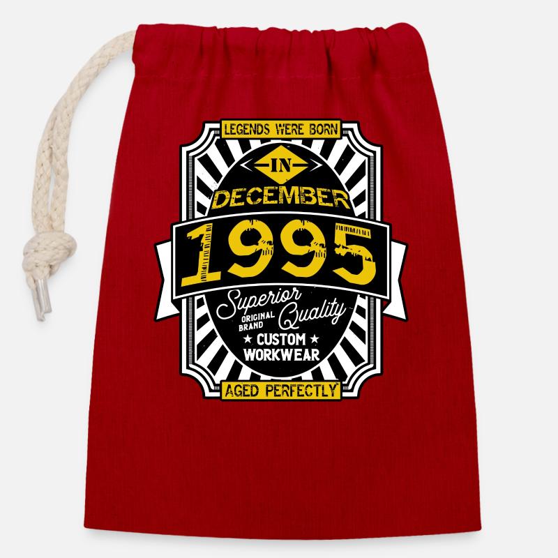 1995 DECEMBER - Sac cadeau en coton avec cordon (14 x 20 cm) - rouge