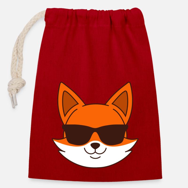 Fuchs mit Sonnenbrille - Verschließbarer Geschenkbeutel aus Baumwolle (14x20cm) - Rot