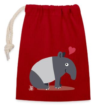 Tapir Happiness with Signature - Closable cotton gift bag (14x20cm) - red - Front