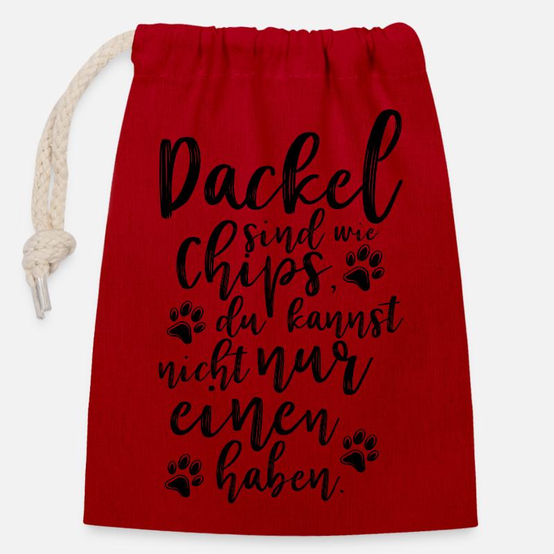 Dackel Chips - Verschließbarer Geschenkbeutel aus Baumwolle (14x20cm) - Rot