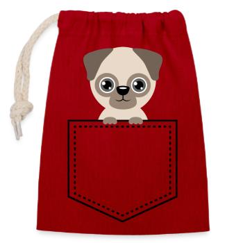 Googly Eyes Pug Cartoon - Closable cotton gift bag (14x20cm) - red - Front