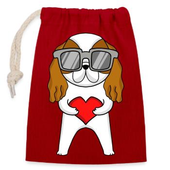 Cavalier King Charles Épagneul avec lunettes de soleil - Sac cadeau en coton avec cordon (14 x 20 cm) - rouge - Devant