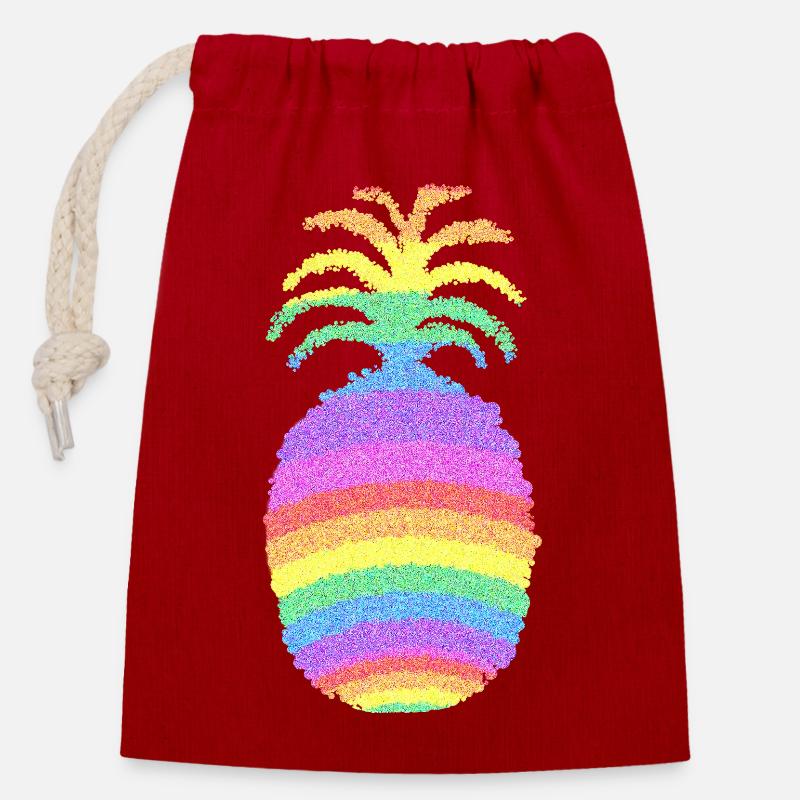 Rainbow Pineapple - Closable cotton gift bag (14x20cm) - red