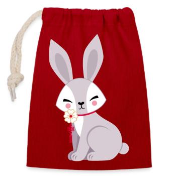 Hare - Closable cotton gift bag (14x20cm) - red - Front