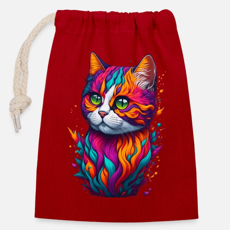 Chat 6 - Sac cadeau en coton avec cordon (14 x 20 cm) - rouge