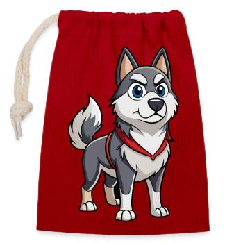 A Norwegian Elkhound with a determined expression - Closable cotton gift bag (14x20cm) - red - Front
