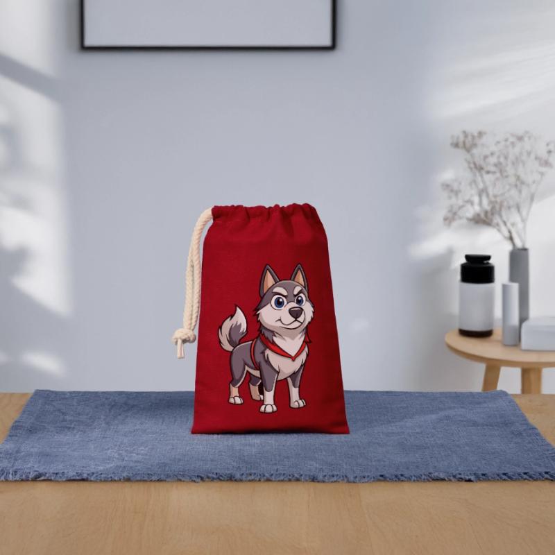 A Norwegian Elkhound with a determined expression Closable cotton gift bag (14x20cm)
