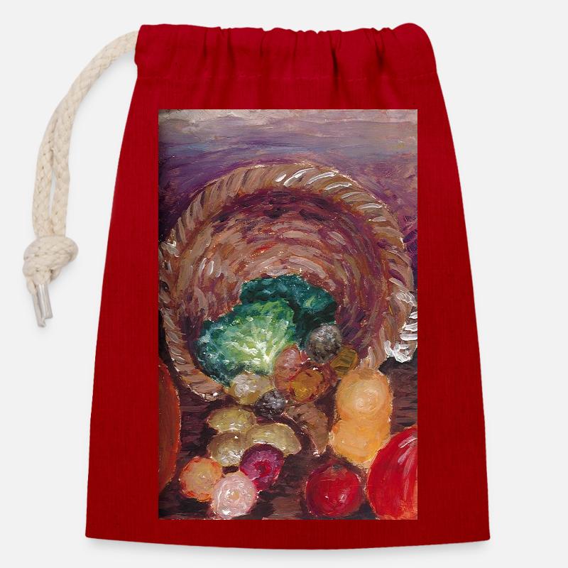 Fruit & Vegetable Basket - Closable cotton gift bag (14x20cm) - red