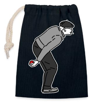 Joueur de pétanque droitier - Sac cadeau en coton avec cordon (14 x 20 cm) - bleu marine - Devant