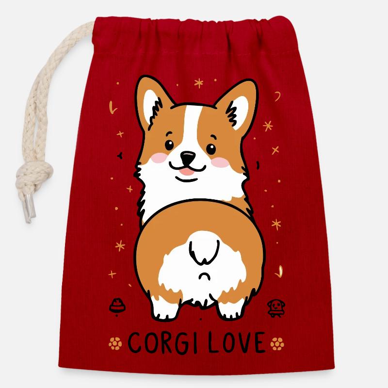 Corgi Liebe - Verschließbarer Geschenkbeutel aus Baumwolle (14x20cm) - Rot