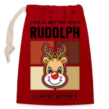 Rudolph - Verschließbarer Geschenkbeutel aus Baumwolle (14x20cm) - Rot - Vorne
